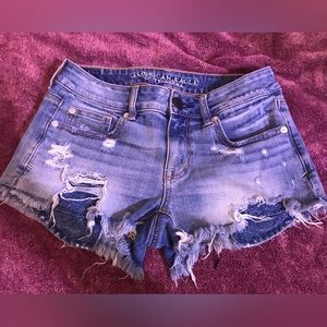 Shortie Distressed American Eagle Shorts w/ Embroidered Pockets